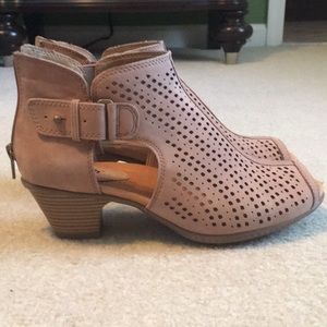 Keri Earth Nubuck Perforated Peep-Toe Booties
